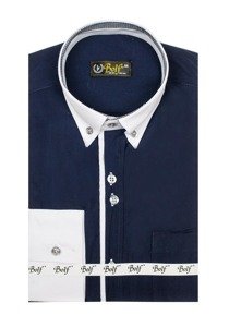 Men's Elegant Long Sleeve Shirt Navy Blue Bolf 6919