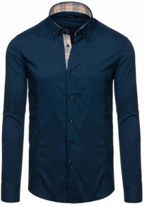 Men's Elegant Long Sleeve Shirt Navy Blue Bolf 7197