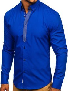 Men's Elegant Long Sleeve Shirt Royal Blue Bolf 3725