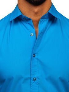 Men's Elegant Long Sleeve Shirt Turquoise Bolf 1703