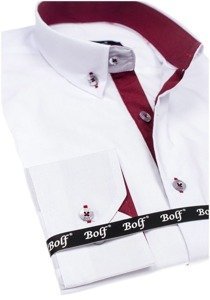Men's Elegant Long Sleeve Shirt White-Claret Bolf 5722-1