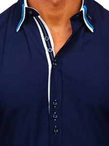 Men's Elegant Short Sleeve Shirt Navy Blue Bolf 2926