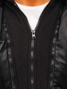 Men's Hooded Leather Jacket Black Bolf 1169