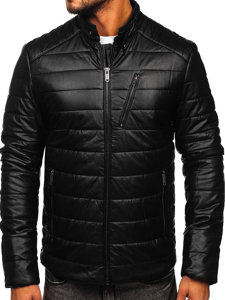 Men's Leather Biker Jacket Black Bolf EX940