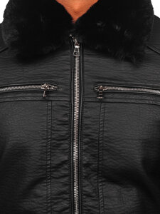 Men's Leather Biker Jacket with Fur Black Bolf 11Z8013