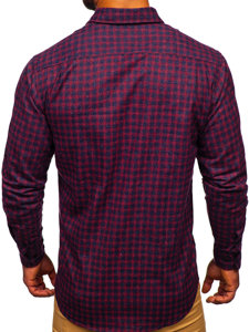 Men's Long Sleeve Chckered Flannel Shirt Claret Bolf F8-2