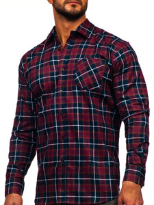 Men's Long Sleeve Chckered Flannel Shirt Red Bolf F7