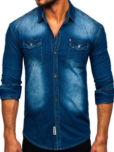 Men's Long Sleeve Denim Shirt Blue Bolf MC704B