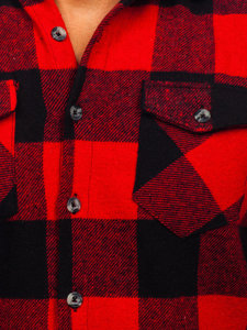 Men's Long Sleeve Flannel Shirt Black-Red Bolf 20723