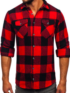Men's Long Sleeve Flannel Shirt Black-Red Bolf 20723