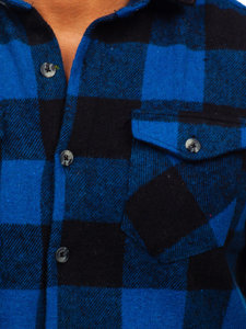 Men's Long Sleeve Flannel Shirt Navy Blue Bolf 20723