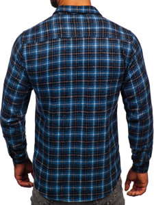 Men's Long Sleeve Flannel Shirt Navy Blue Bolf 20731-2