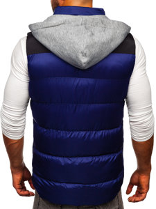 Men's Quilted Hooded Gilet Navy Blue Bolf 13078