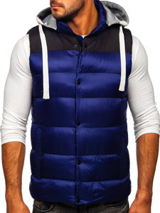 Men's Quilted Hooded Gilet Navy Blue Bolf 13078