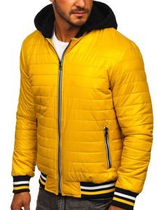 Men's Quilted Lightweight Hooded Bomber Jacket Yellow Bolf 6192