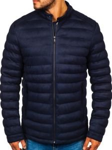 Men's Quilted Transitional Leather Jacket Navy Blue Bolf 5586