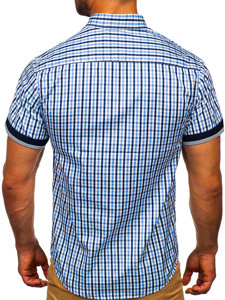 Men's Short Sleeve Checkered Shirt Sky Blue Bolf 4510