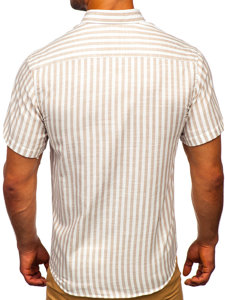 Men's Short Sleeve Striped Shirt Beige Bolf 21500