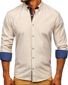 Men's Striped Long Sleeve Shirt Beige Bolf 20704