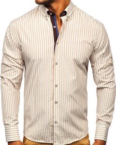 Men's Striped Long Sleeve Shirt Beige Bolf 20704