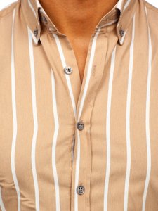 Men's Striped Long Sleeve Shirt Beige Bolf 20730