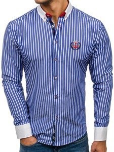 Men's Striped Long Sleeve Shirt Blue Bolf 1771