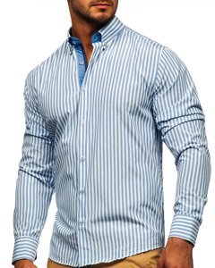 Men's Striped Long Sleeve Shirt Navy Blue Bolf 20704