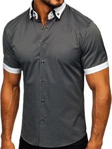 Men's Striped Short Sleeve Shirt Black Bolf 1808