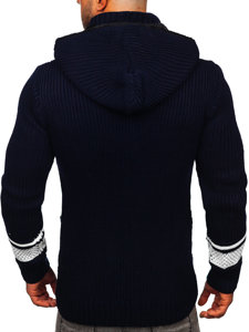 Men's Thick Zip Sweater with Hood Navy Blue Bolf 2051