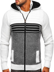 Men's Thick Zip Sweater with Hood White Bolf 2048