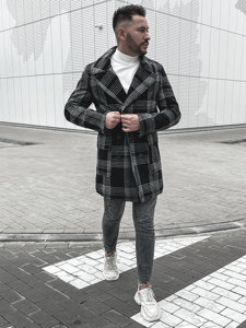 Men's Warm Winter Checkered Coat Black Bolf 1193-1