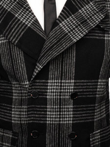 Men's Warm Winter Checkered Coat Black Bolf 1193-1