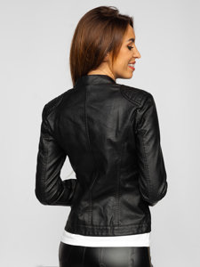 Women's Leather Jacket with stand up collar Black Bolf B0117