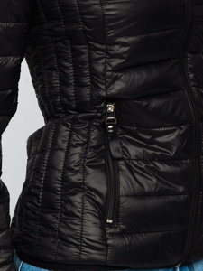 Women's Lightwieght Quilted Hooded Jacket Black Bolf R9769