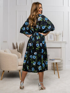 Women's Longline Floral Dress Black-Blue Bolf XY202116