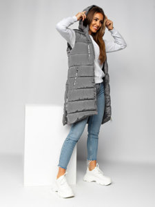 Women's Longline Quilted Gilet Grey Bolf 81261