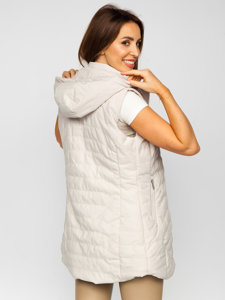 Women's Longline Quilted Gilet with Hood Beige Bolf 7633