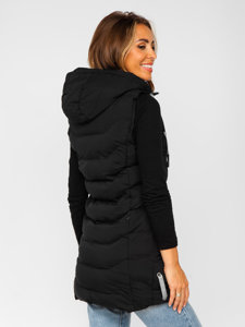 Women's Longline Quilted Gilet with Hood Black Bolf 7042