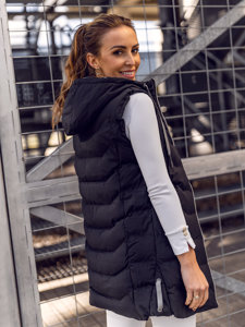 Women's Longline Quilted Gilet with Hood Black Bolf 7042