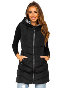 Women's Longline Quilted Gilet with Hood Black Bolf 7048