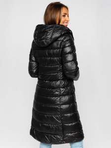 Women's Longline Quilted Winter Coat Jacket with Hood Black Bolf MB0276