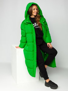 Women's Longline Quilted Winter Coat Jacket with Hood Green Bolf R6702