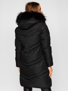 Women's Longline Quilted Winter Jacket with Hood Black Bolf 5M731