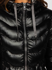 Women's Longline Quilted Winter Jacket with Hood Black Bolf 7074