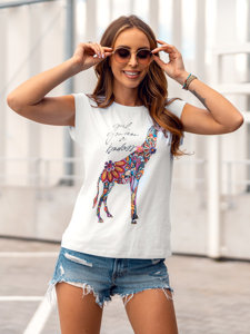 Women's Printed T-shirt with Zircons White Bolf DT103A