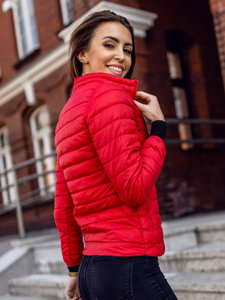 Women's Quilted Lightweight Jacket with Stand Up Collar Dark Red Bolf 1141