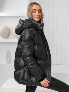 Women's Quilted Winter Hooded Jacket Black Bolf 23065