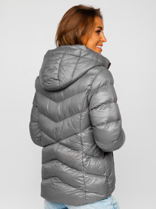 Women's Quilted Winter Hooded Jacket Grey Bolf 23066