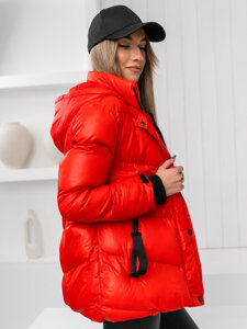 Women's Quilted Winter Hooded Jacket Red Bolf 23065