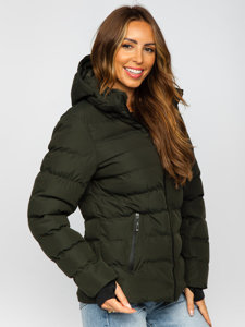 Women's Quilted Winter Jacket with Hood Khaki Bolf 5M769